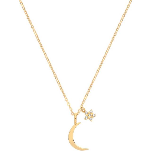 9ct Yellow Gold Moon&Cz Star Necklet NK1611