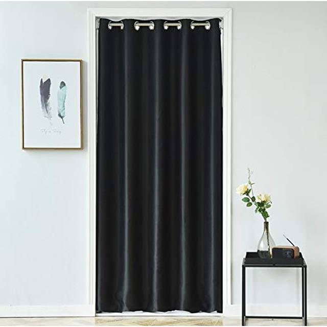 AiFish Black Doorway Curtain Panel Solid Blackout Curtains 78 Inches Long Grommet Drapes Room Darkening Thermal Insulated Energy Efficient Window Trea