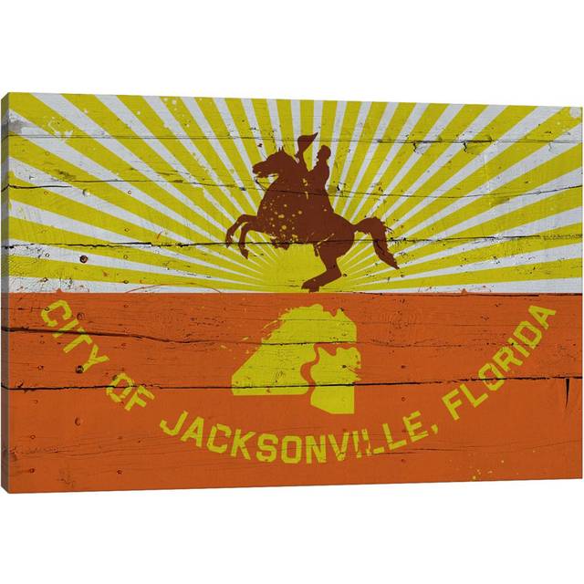 Jacksonville, Florida Fresh Paint City Flag on Wood Planks by iCanvas - Wrapped Canvas Print (20.32 cm H x 30.48 cm W)
