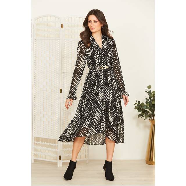 Sosandar Womens Black & Cream Spot Print Faux Wrap Front Dress - Black/White - Size 6 UK