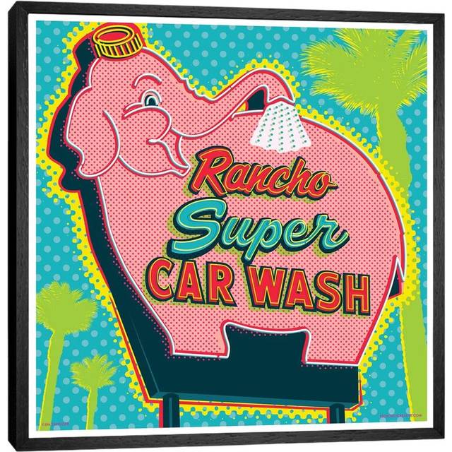 Elephant Car Wash Rancho - Print on Canvas - Black Framed (66.04 cm H x 66.04 cm W)