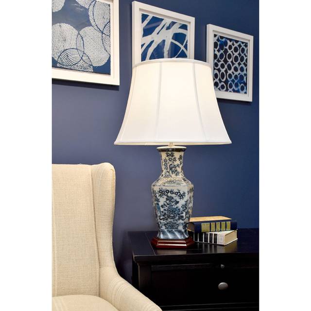 Morriss 74cm Blue Bedside Table Lamp - Blue;White (74cm H X 48cm W X 48cm D)