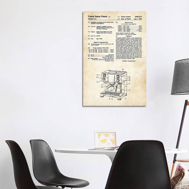 Esperesso and Cappucino Machine by Patent77 - Wrapped Canvas Painting (101.6 cm H x 66.04 cm W x 1.91 cm D)