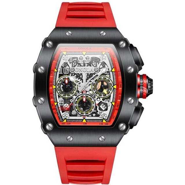 (Red) Luxury Watch Men Wrist Watches Multifunction Sports Waterproof Luminous Sports Casual Watches