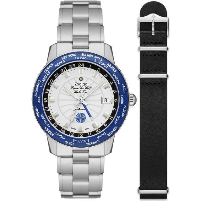 Zodiac Watch Super Sea Wolf World Time GMT Pan Am D