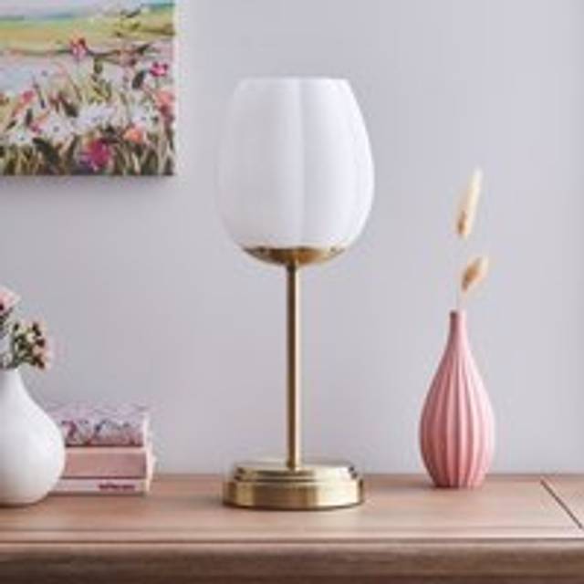 Frosted Tulip Ribbed Table Lamp - Gold