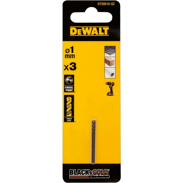 DEWALT DT20510-QZ BLACK&GOLD HSS Drill Bits (3) 1.0mm