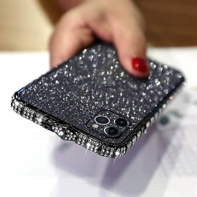 iPhone 13 Pro Max Bling Glitter Case for Women Cute Diamond Rhinestone with Shiny Sparkly Sticker Skin Plating Metal Bumper Frame Edge