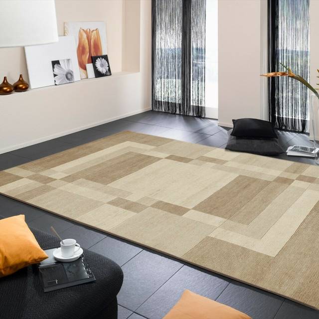 Handwoven Wool Marble Rug - Beige (Rectangular 142 x 202cm)