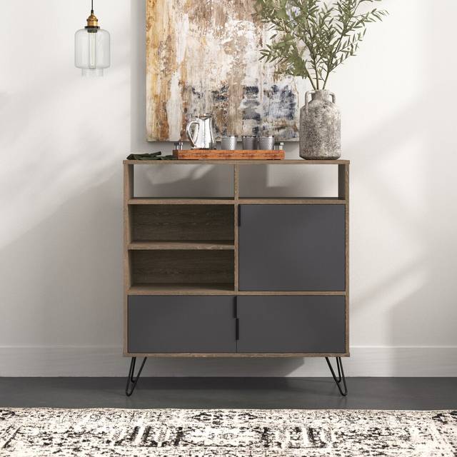 Rocklin High and wide Sideboard with Doors - Grey;Tan (110.3cm H X 105.8cm W X 34cm D)