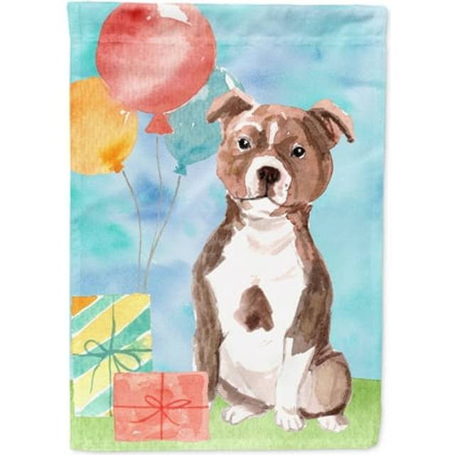 Caroline's Treasures CK3261GF Happy Birthday Red Staffie Bull Garden Size outdoor-flags  Multicolor