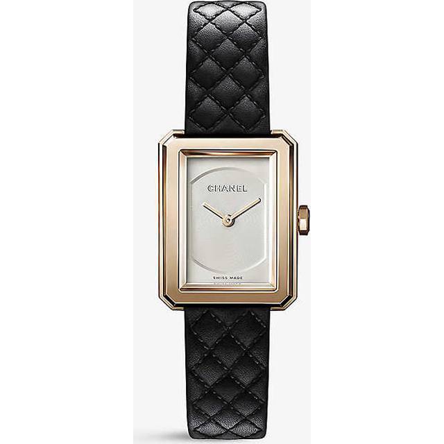 Chanel Womens Black & Beige Gold H6587 Boy-friend Small 18ct-gold and Quilted-leather Quartz Watch 27.9mm - Black & BEIGE GOLD