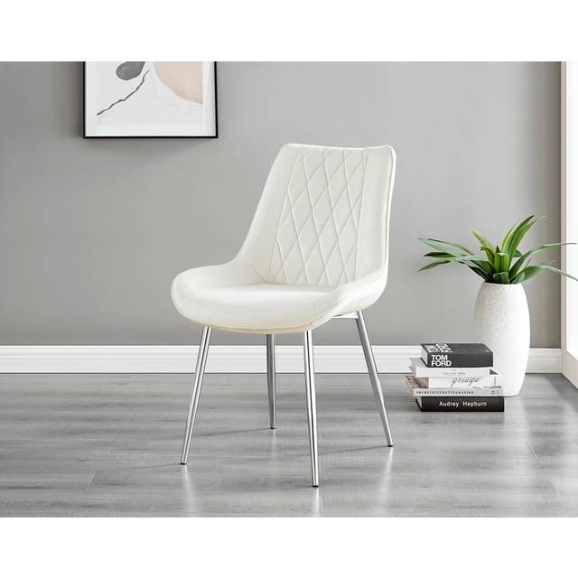 Palermo Velvet Modern Dining Chairs with Tapered Metal Legs & Quilted Diamond Stitching - Cream (88cm H X 54cm W X 63cm D)