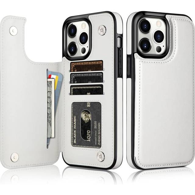 iPhone15ProMax Case Slim Flip Folio Soft Leather Wallet Case for Women and Men with Card Holder SlotsMagnetic Closure Pocket Protective Cover(White)