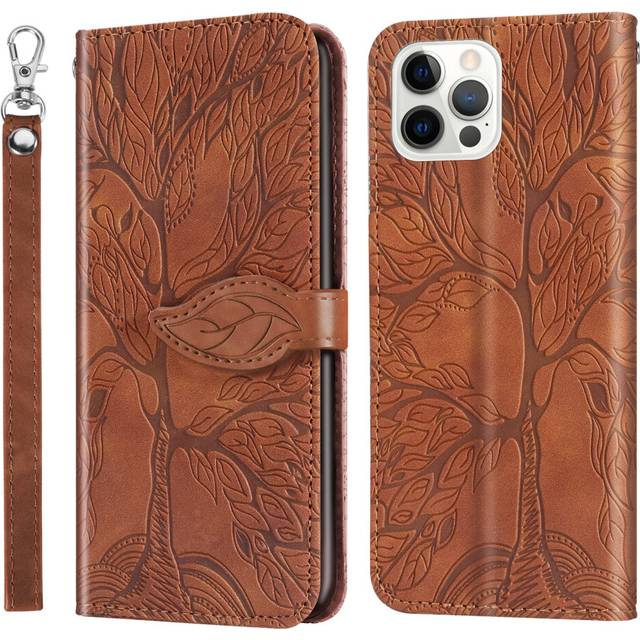 For iPhone 14 Pro Max Wallet Case,2 Credit Card Slot ID Card Holder,PU Leather Flip Case with Strap - Brown
