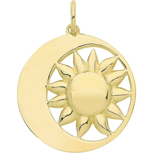 9ct Yellow Gold Crescent Moon And Sun Disk Pendant PN1236