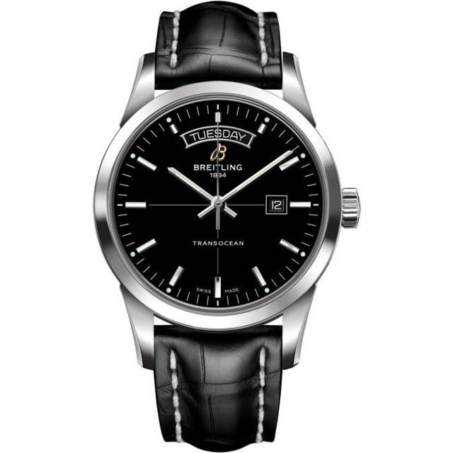 Breitling Watch Transocean Day Date Croco Tang Type - Black