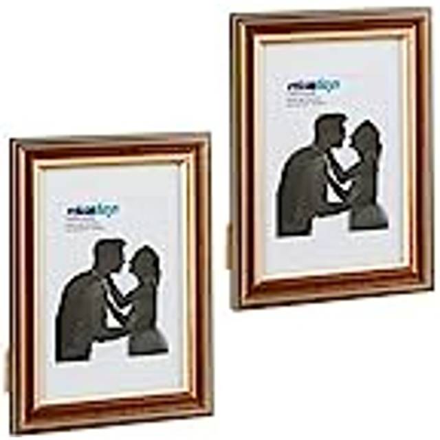 Relaxdays - Set of 2 Picture Frames, 20x30 cm, Portrait & Landscape, Tabletop or Hanging Photo Holder, Passepartout, Gold