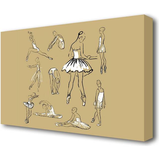Beige White Ballerina 1 Dance - Drawing Print on Canvas (35.6 cm H x 50.8 cm W)