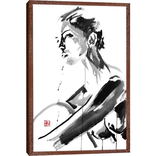 Girls Love Flowers Giraffe - Print on Canvas - Classic Brown Wood Framed (152.5 cm H x 101.5 cm W)