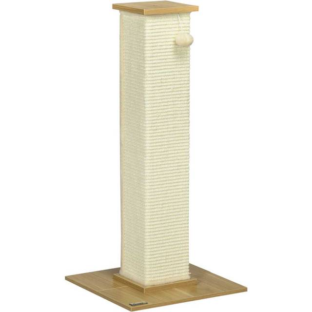 PawHut 80cm Sisal Rope Scratching Post, Cat Scratching Post - White - Cream - 38 x 38 x 80cm