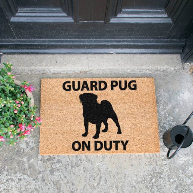 Izie Guard Pug on Duty Doormat - Brown (40cm W X 60cm L)
