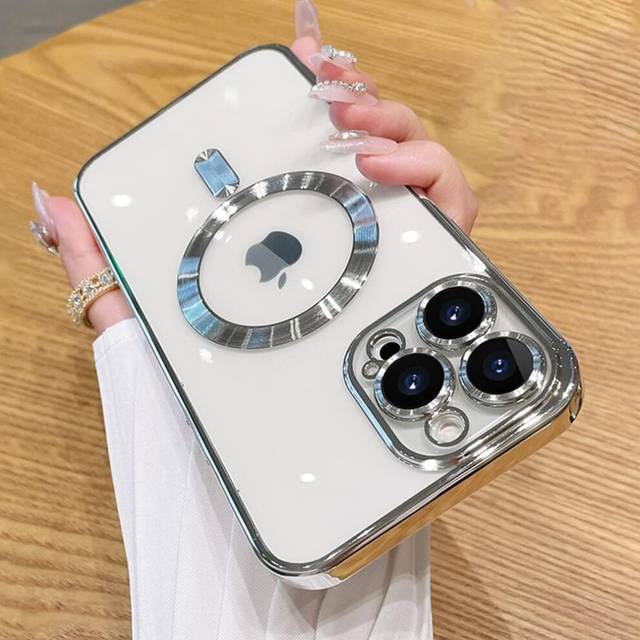 Case for iPhone 15Pro MAX 6.7-Inch, Camera Lens Full Protection, Compatible with MagSafe Wireless Charging, Shockproof Soft TPU Phone Cover (Silver)