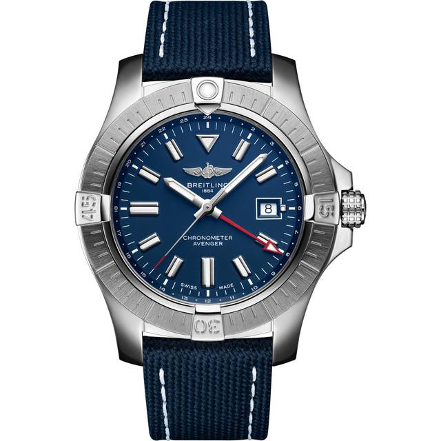 Breitling Watch Avenger Automatic GMT 45 Leather Folding Clasp - Blue