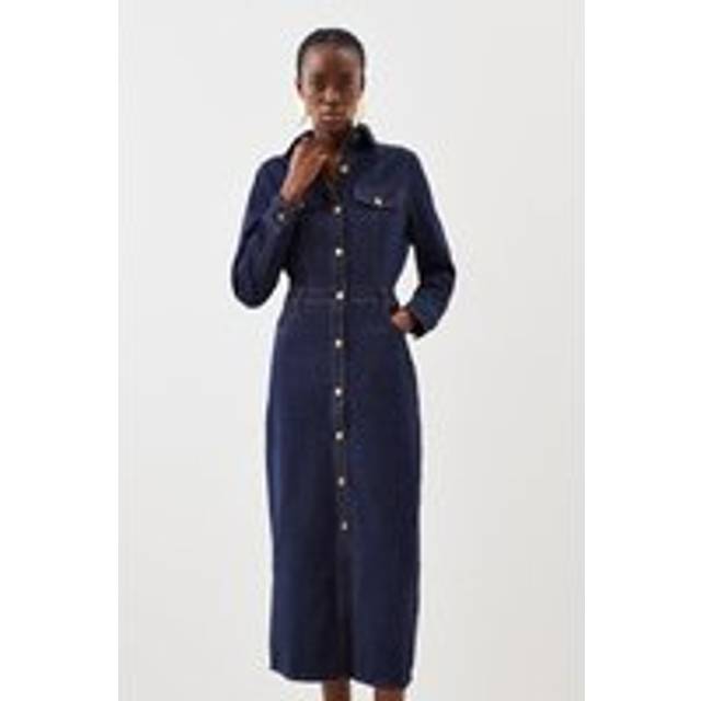 Denim Long Sleeve Midi Shirt Dress - Indigo
