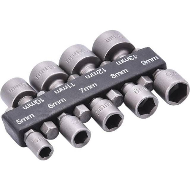 9Pcs Power Nut Driver Hex Shank Drill Bit Adapter Socket Wrench Screw Tool 5mm-13mm Magnetic Adapter Shank Screw Drill