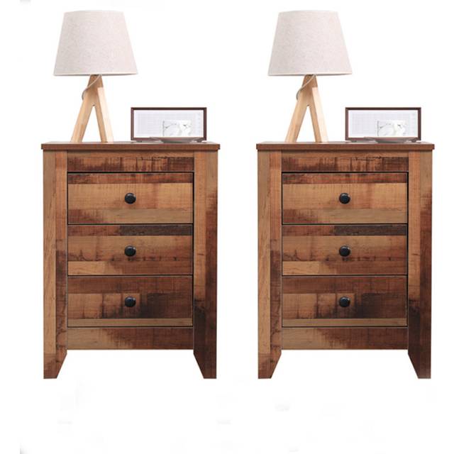 Gitano 3 Drawer Bedside Table - Brown (62cm H X 45cm W X 40.5cm D)
