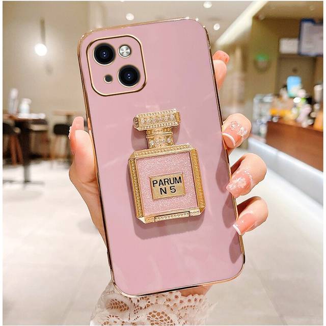 iPhone 14 Pro Max Case with Metal Perfume Bottle Mirror Stand, Cute Women Girly Heart Cases,Elegant Luxury Phone Cover