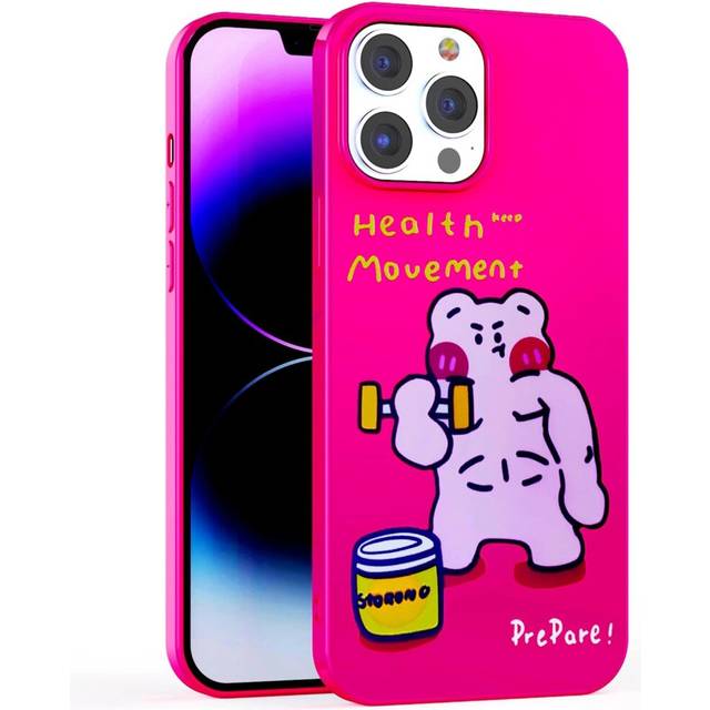 iPhone 13 Pro Max Women's Case, Cute and Funny Personalised Cartoon Graffiti Design, Slim and Soft TPU Jelly Texture Protective Phone Case  Red Bear