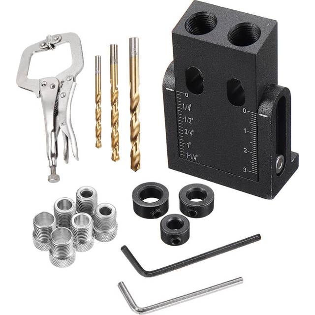 Drillpro 15pcs Pocket Hole Jig Kit 6/8/9.5mm Angle Drill Guide with Titanium Coated Drill Bits Woodworking Tool