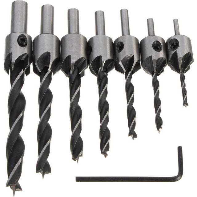 7pcs 5 Flute Countersink Drill Bit Set 3-10mm Carpentry Reamer Steel Woodworking Chamfer