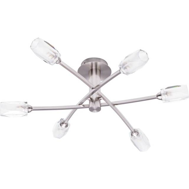 Litecraft macti ceiling light semi flush 6 arm with cut glass shades - nickel