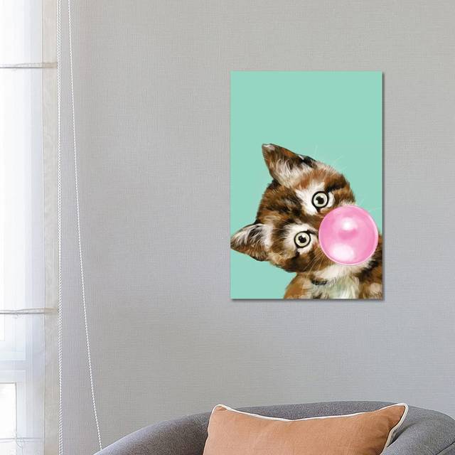 Baby Cat Blowing Bubble Gum in Green by Big Nose Work - Wrapped Canvas Graphic Art (66.04 cm H x 45.72 cm W x 1.91 cm D)