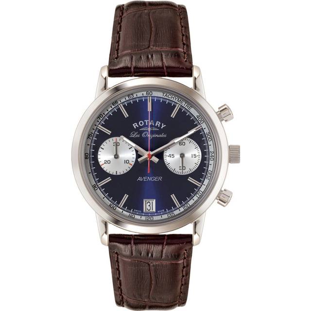 Rotary Les Originales Silver Stainless Steel case Brown Leather Strap Blue Dial Men's Watch GS90130/05