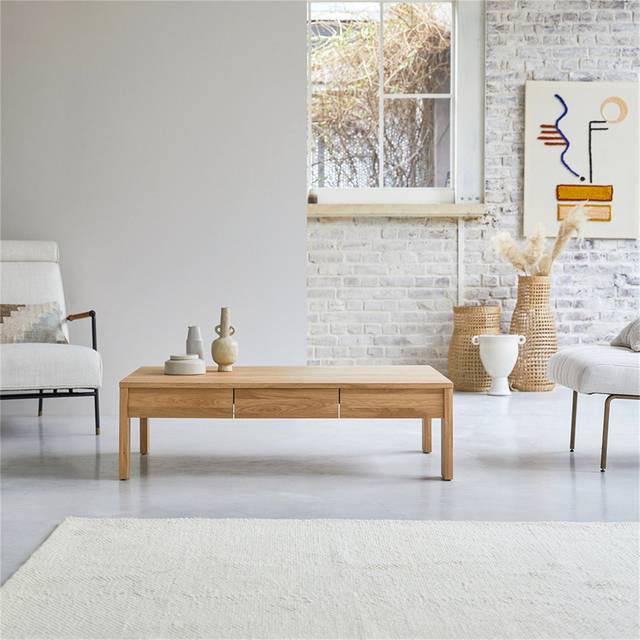 Solid Oak Coffee Table - Brown (35cm H X 120cm W X 80cm D)