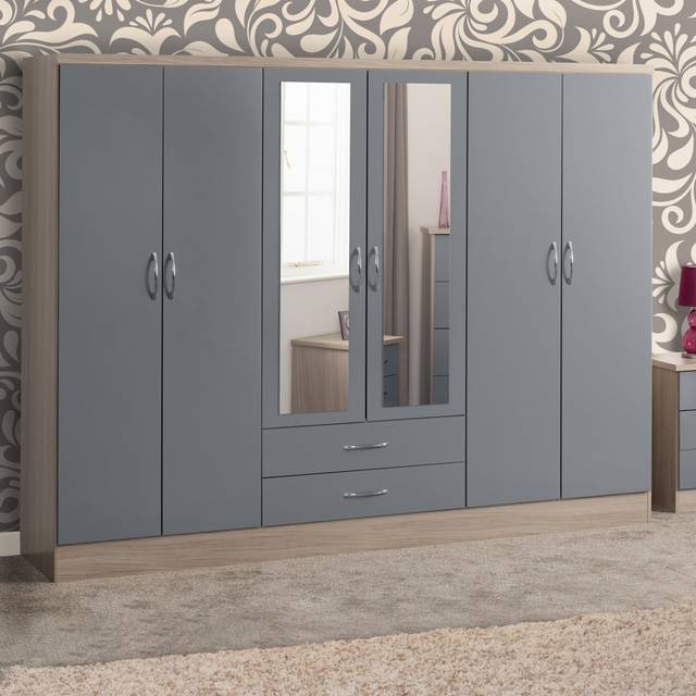 Cascio 6 Door Wardrobe - Grey Gloss (182.5cm H X 230cm W X 52cm D)