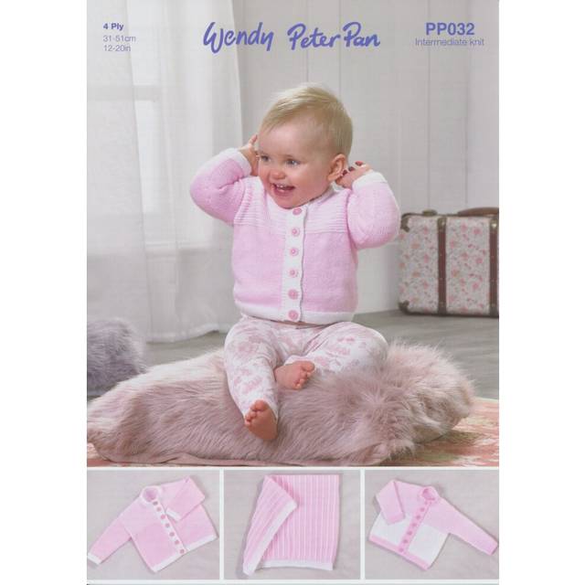 Wendy Peter Pan PP032 4ply Knitting Pattern Baby Cardigans & Blanket