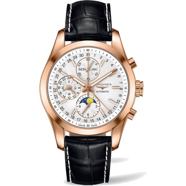 Longines Watch Conquest Classic Moonphase Chronograph Mens - Silver