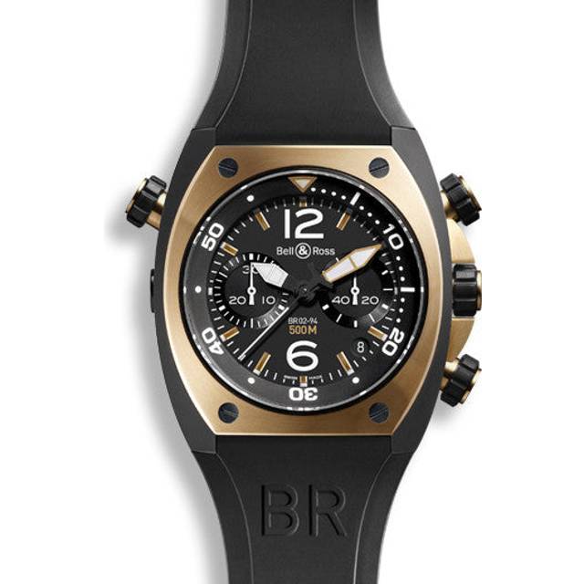 Bell & Ross Watch BR 02 Rose Gold & Carbon Chronograph - Black