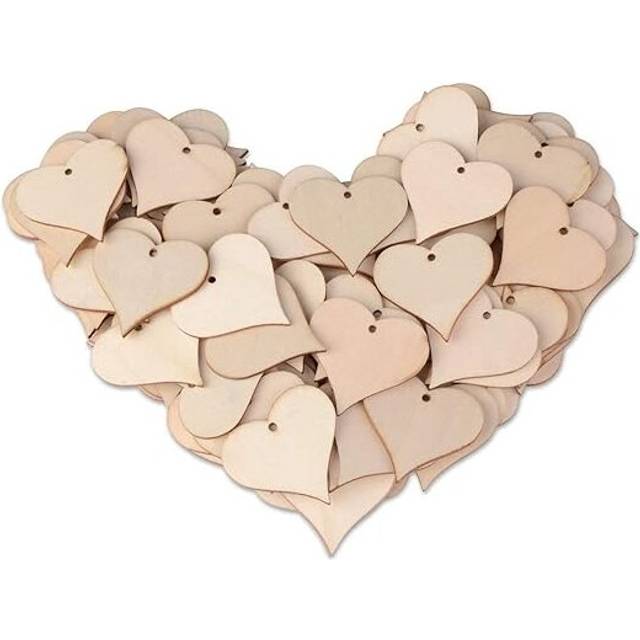 Wooden Love Heart Slices Name Tags Wood Art Craft Pieces for Wedding DIY Projects Card Making 100pcs
