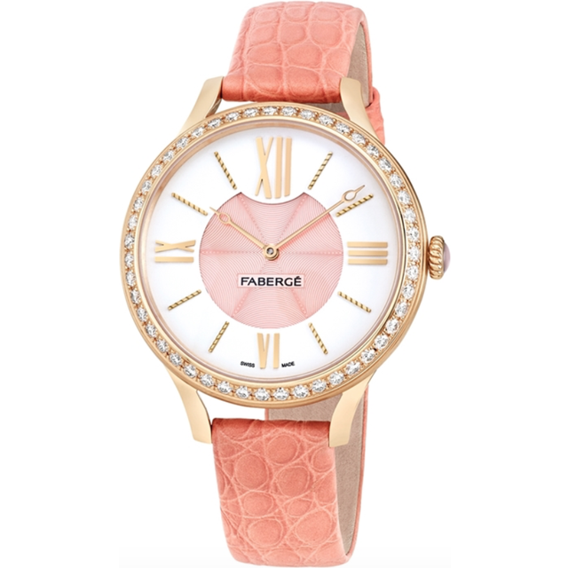 Faberge Watch Lady 18ct Rose Gold White and Pink Dial - White