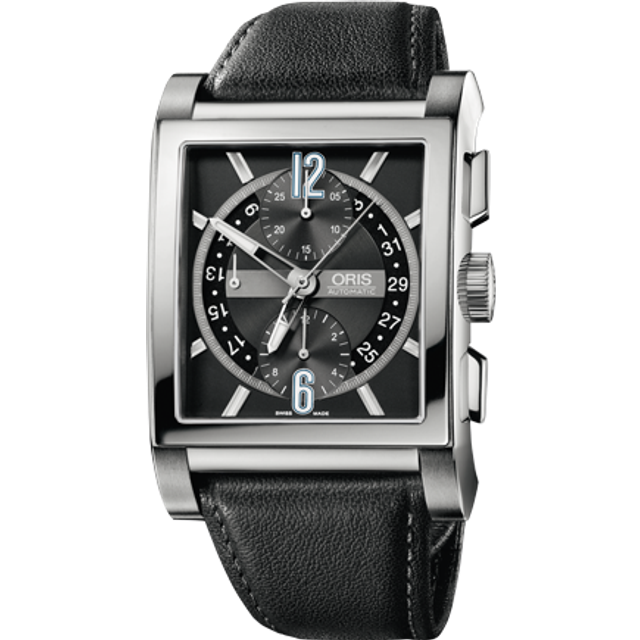 Oris Watch Rectangular Titan Chronograph Leather D - Black