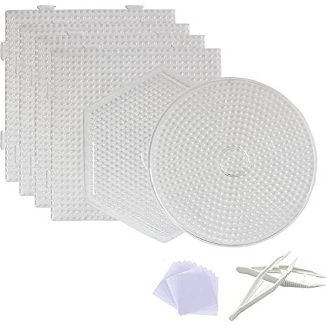 Fuse Bead Boards, 6Pcs 5mm Large Clear Plastic Beads Pegboards with 2Pcs Beads Tweezers and 6Pcs Ironing Paper for Kids DIY Craft Beads