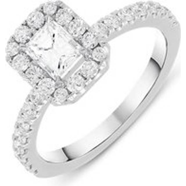 18ct White Gold 1.06ct Diamond Emerald Cut Halo Ring - M