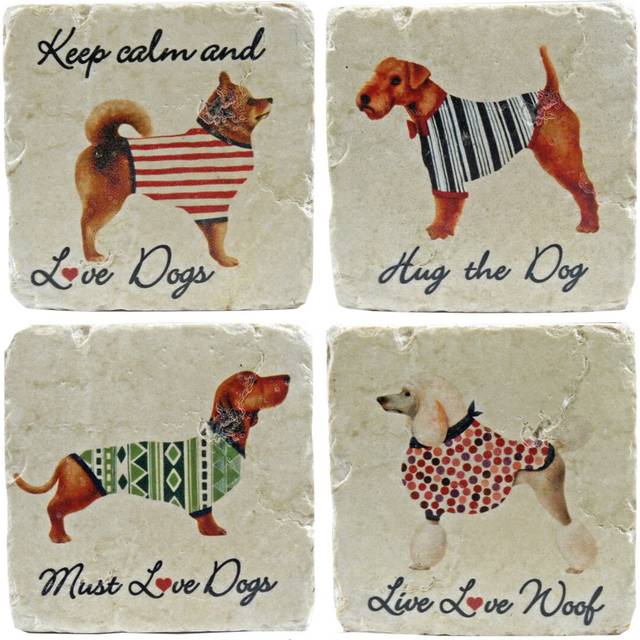 Dogs in Coats Coaster - Cream (0.5cm X 9.5cm W X 9.5cm D)