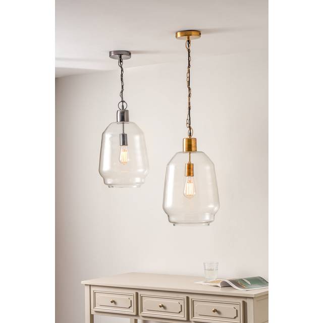 Pacific Fia Clear Glass And Black Nickel Metal Chain Drop Pendant, Black